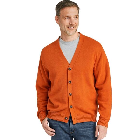 LL Bean Burnt Orange V Neck Button Front Cotton Grandpa Cardigan Size M - Picture 1 of 8